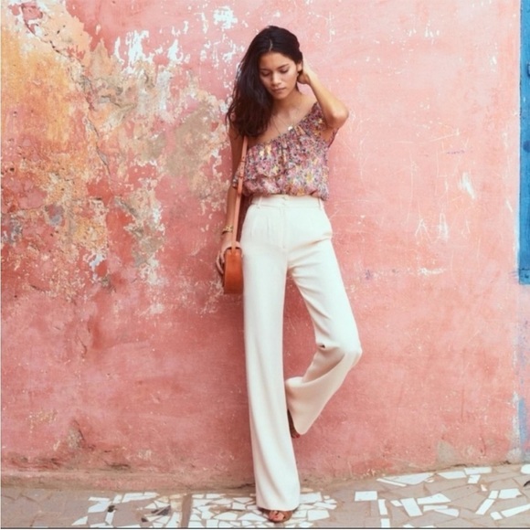 Sezane Theofil Trousers Wide Leg Pleated Pants in FR 34 US 2 Nude Pink - Picture 3 of 7